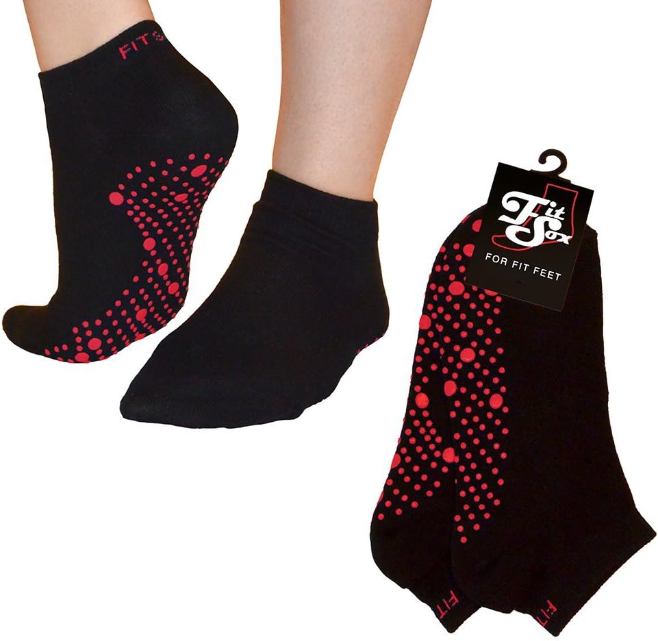 Grip Socks - Yoga, Martial Arts, Dance Anti-Slip/Non-Slip, 1 Pair, US Size 8-10. Black/Red