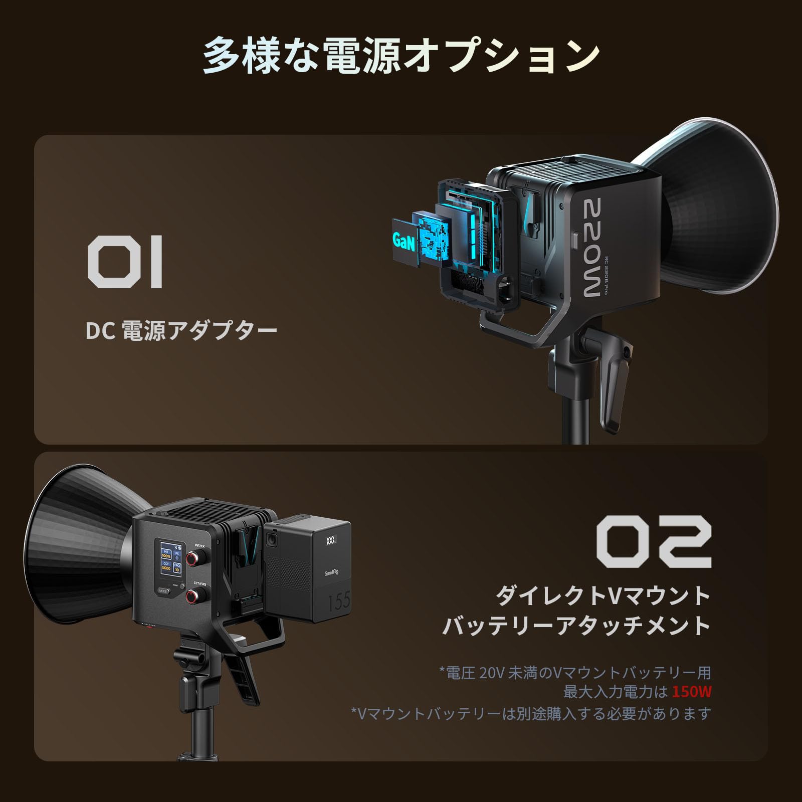 Amazon | SmallRig RC 220B Pro 220W COBビデオライト、バイカラー 