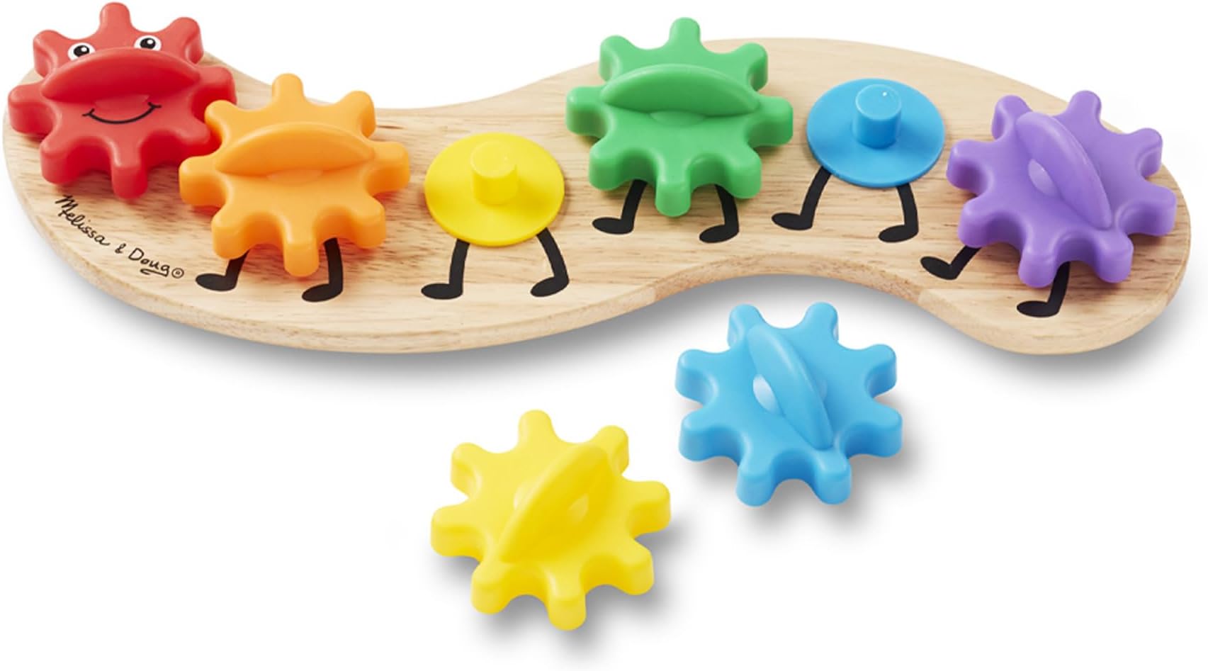 Rainbow Caterpillar Gear Toy – Colorful Wooden Activity Set with 6 Interchangeable Gears – Developmental Toy for Toddlers Age 18 Months Plus