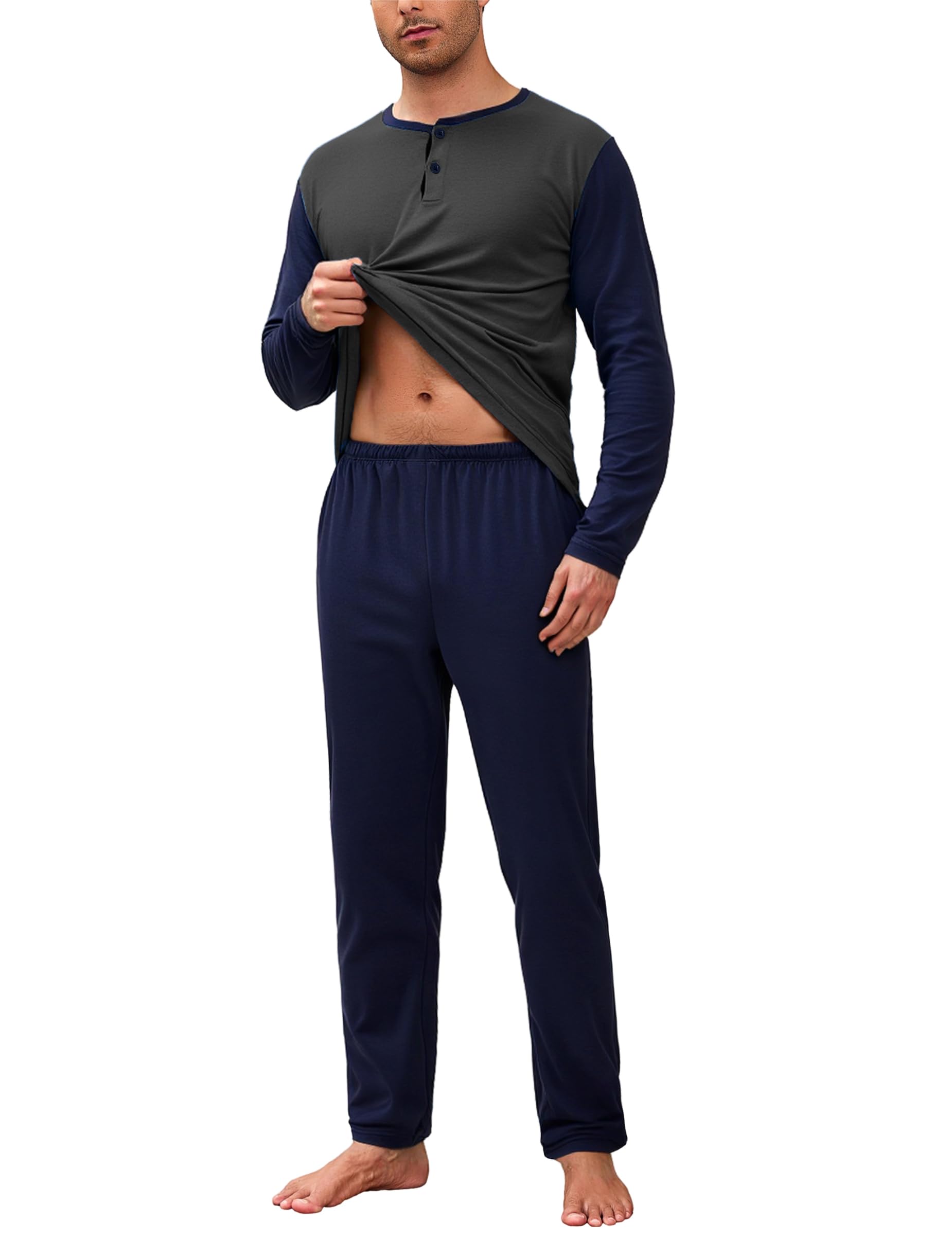 Aseniza Schlafanzug Herren Pyjama Lang Set Baumwolle Winter Pijamas Zweiteiliges mit Schlafanzüge Hose Nachtwäsche Langarm für Männer Geschenk