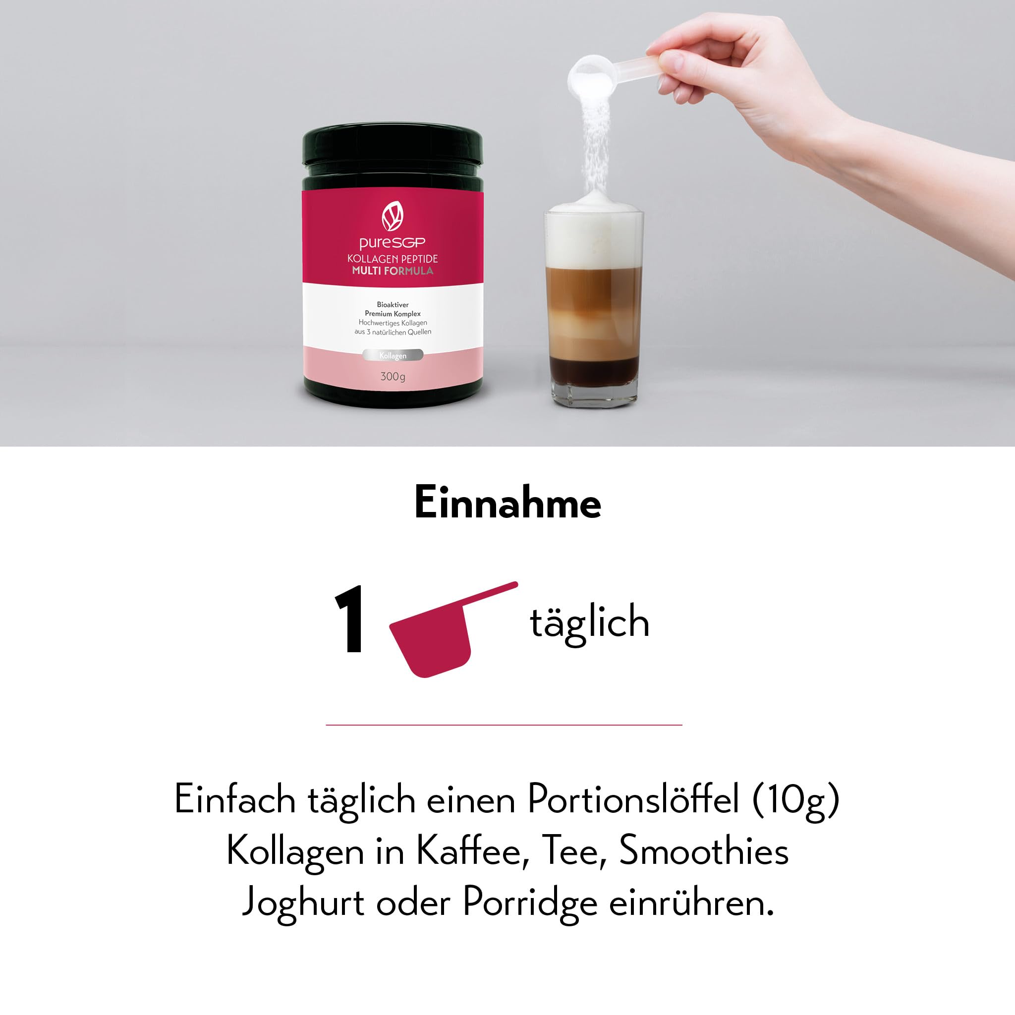 pureSGP® Multi Formula Kollagen Peptide: Reinstes Kollagen in Apothekenqualität - Spezialformel aus Rind, Fisch & Eierschale für ganzheitliche Unterstützung. Kollagentyp I, III, V & X - Mit Vitamin C