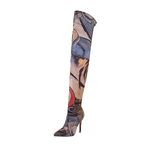vivianly Womens Thigh High Boots Denim Pointy Toe Over The Knee Boots Stiletto Heel Long Boots