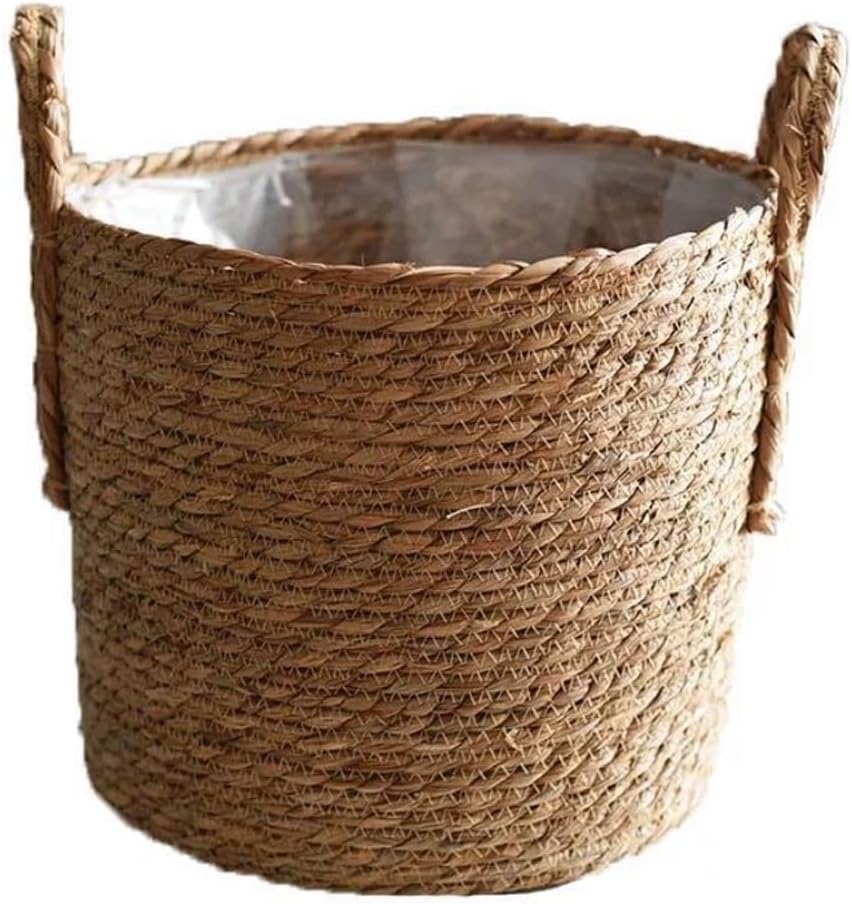 Plantenmanden Plantenmanden Zeegras Wasmand Zeegras Mand Plant Pot Handgeweven Plant Pot met Lekvrije Plastic Voering voor Indoor Outdoor Tuin Balkon Thuis 35cm