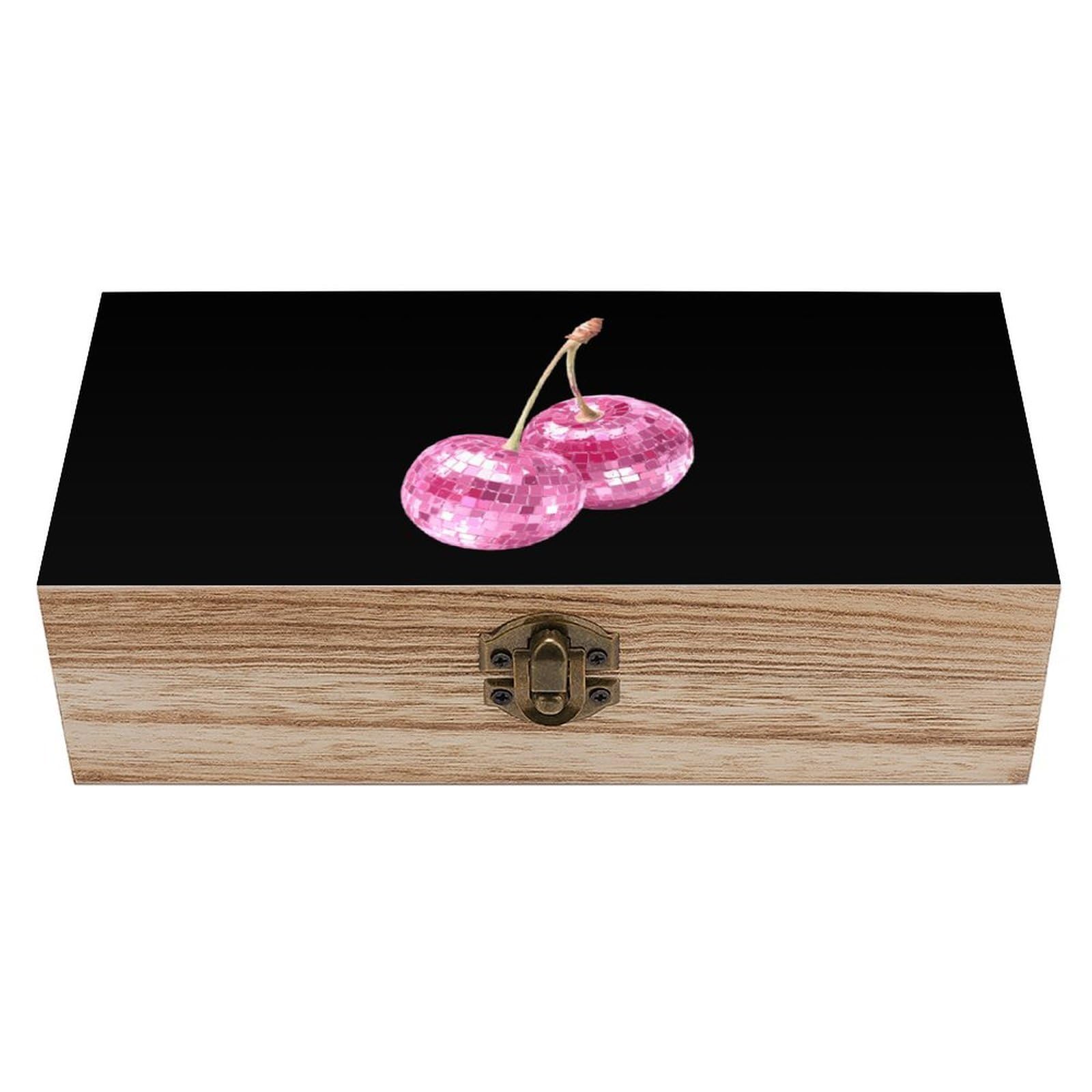 HLBSDM Cherries Wooden Storage Box Craft Memory Keepsake Treasure Chest Box Jewelry Organizer