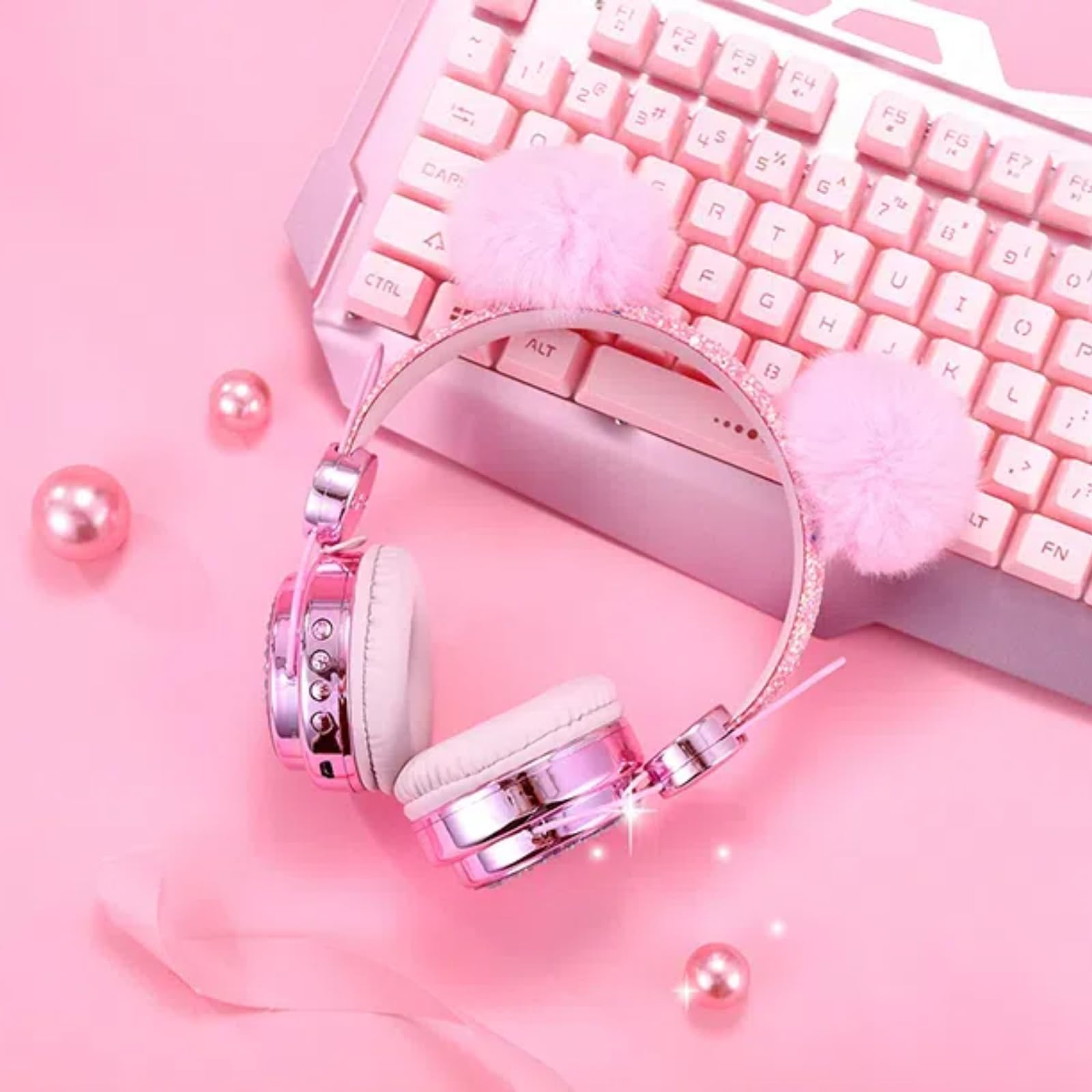 Cuffie per bambini senza fili, Bluetooth 5.3, luci LED colorate, over-ear, volume limitato 85 dB, cuffie per bambini/ragazze/regalo/scuola/tablet/viaggi (rosa)