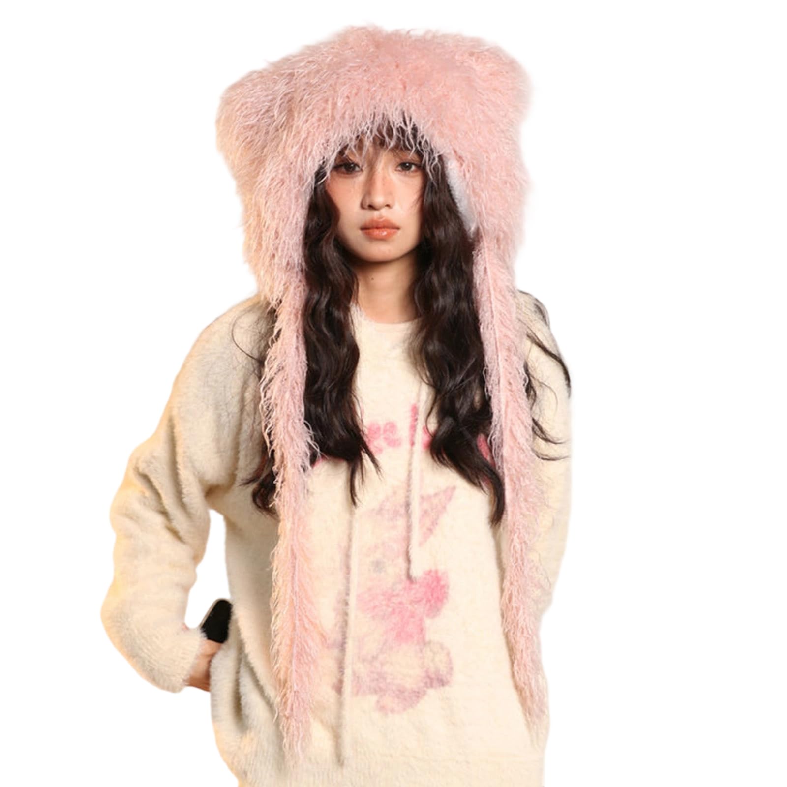 MICFENY Plush Ear Winter Hat For Women Men Soft Foldable Cold Weather With Animal Ears