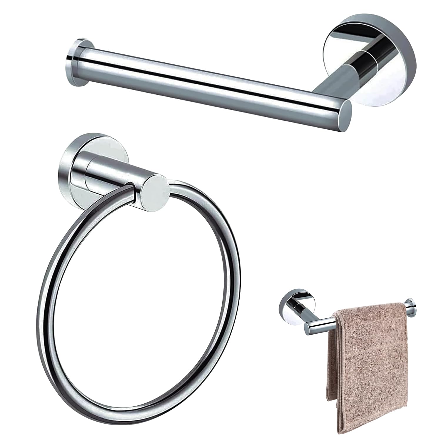 Stainless Steel Toilet Roll & Towel Holder Set, Wall-Mounted Bathroom Organizer, Rustproof