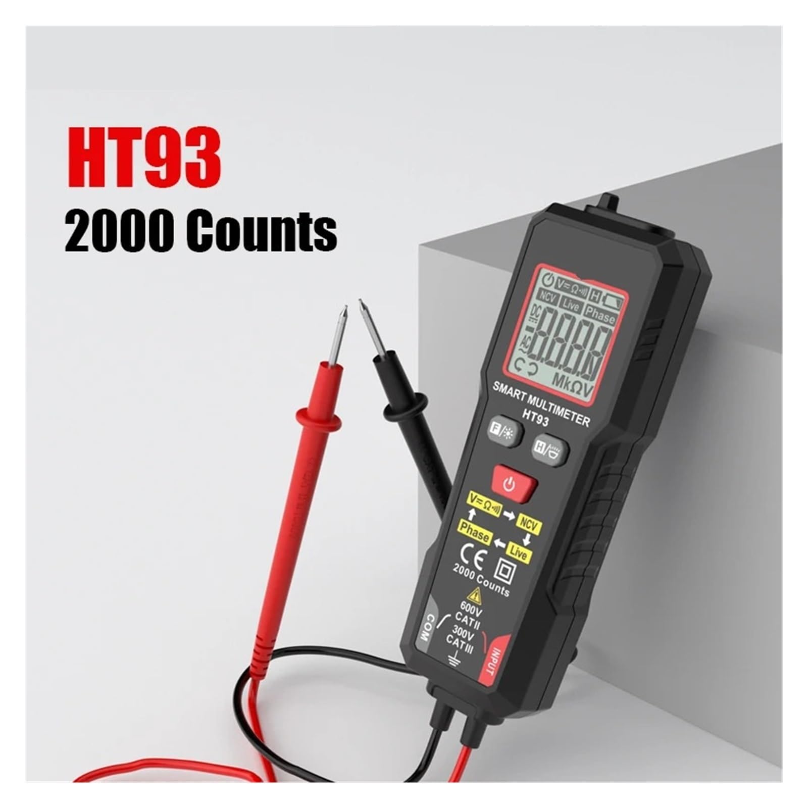 Tester di tensione CC Rilevatore Multimetro 2000 Display Penna elettrica senza contatto Doppia gamma Test filo sotto Ohm Misuratore NCV
