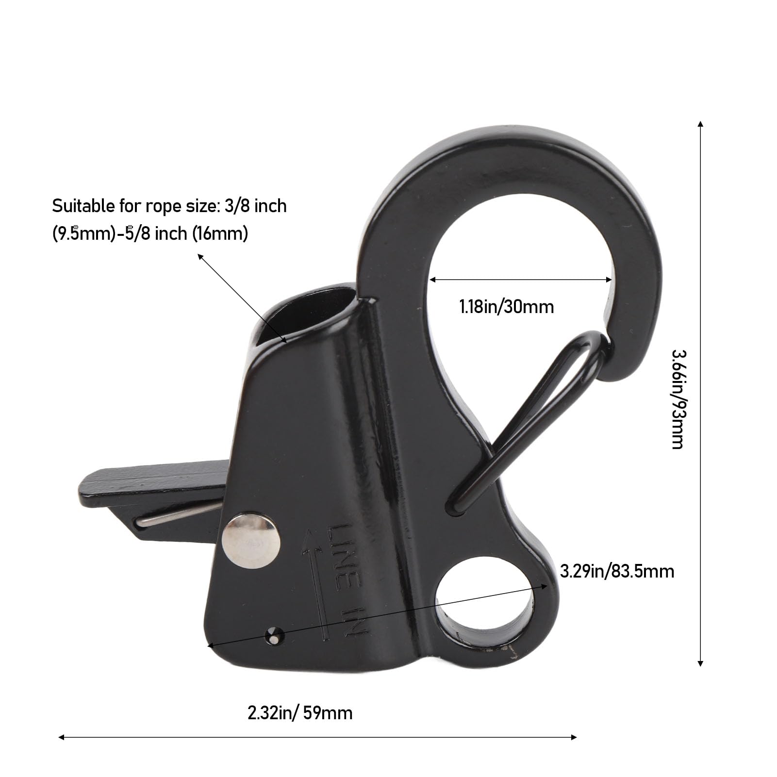 Supporti Parabordi per Barca a Sgancio Rapido (Confezione da 2), Clip per Parabordi in Acciaio Inox per Corde da 3/8" a 5/8" - Nero