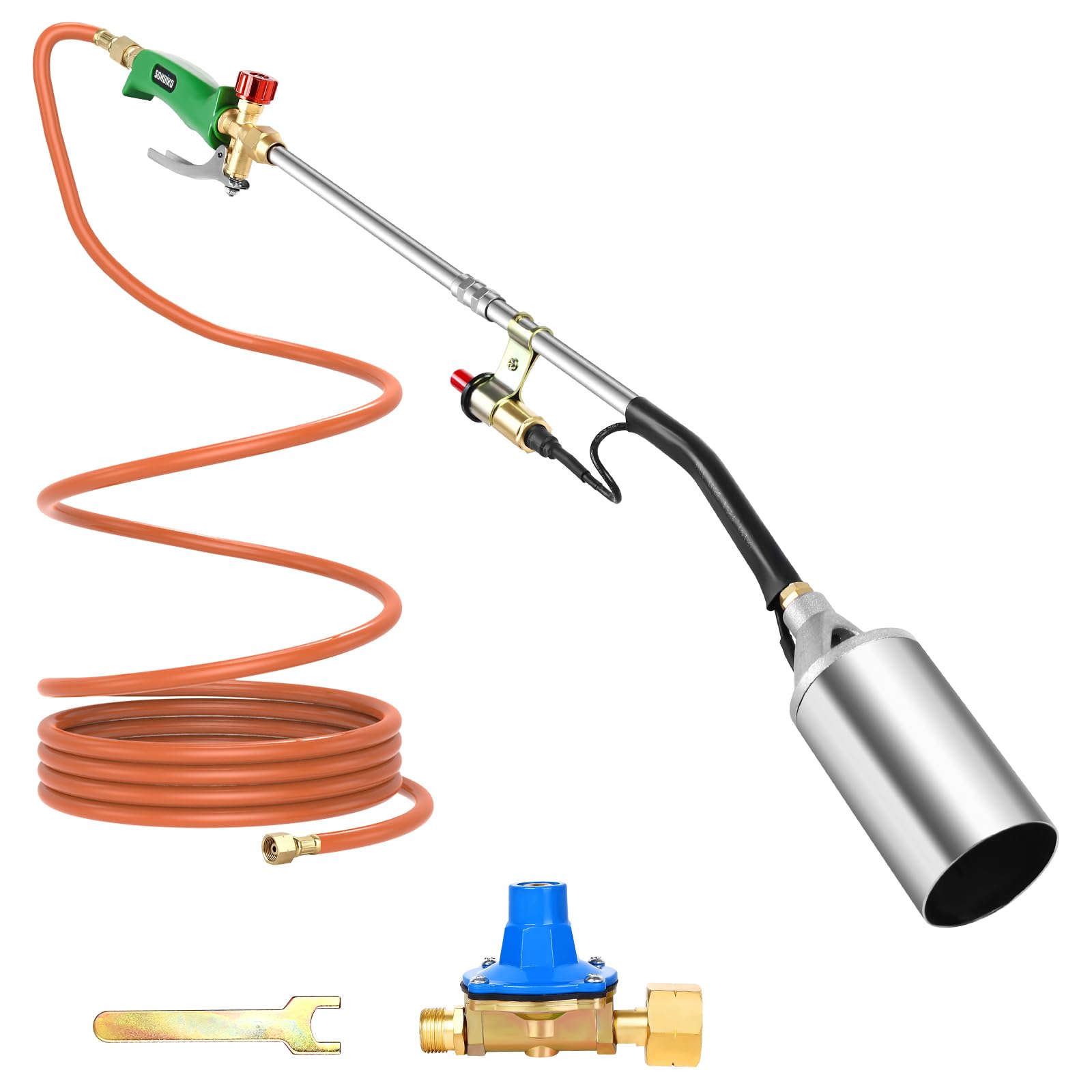 Sondiko Désherbeur de mauvaises herbes à grande flamme - Brûleur à gaz haute performance avec tuyau de 3 m - Réducteur de pression et accessoires - Brûleur de mauvaises herbes pour jardin, allée