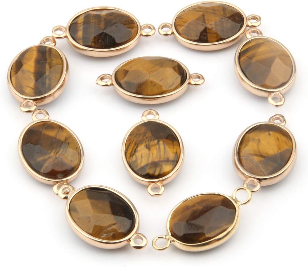 LHJ 10 Pcs Natural Stone Connectors Oval Shape Faceted Random Color Crystal Agate Pendant Charms Golden Plated for Necklace Bracelet Jewelry Making - Image 2
