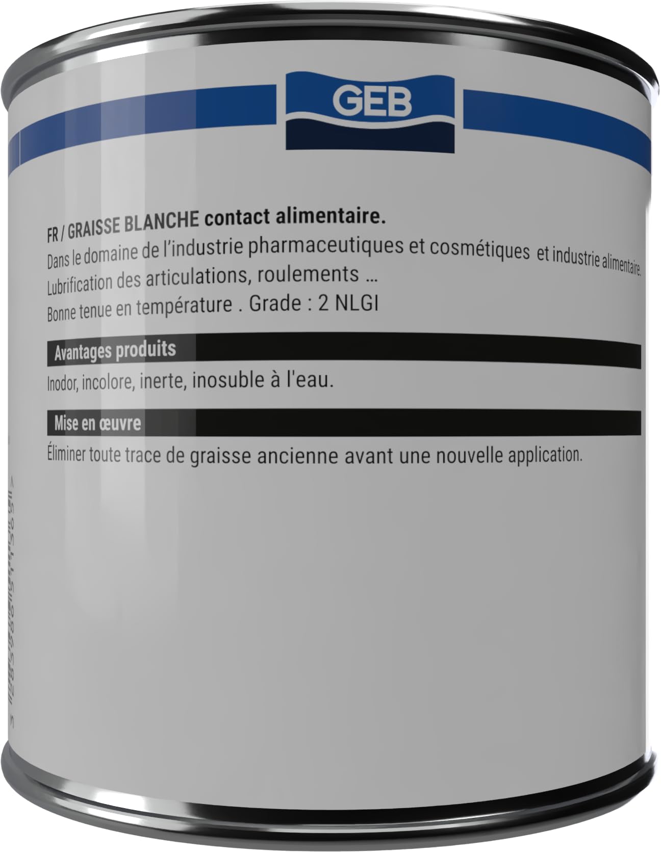GEB Graisse Blanche 600 g – Homologation NSF contact alimentaire, non tachante, industrie agroalimentaire & pharmaceutique - Lubrification de roulements, paliers, glissières en milieu propre