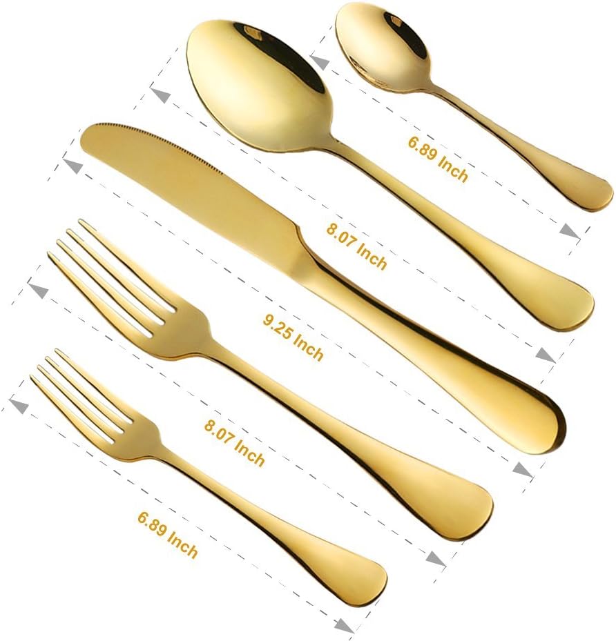 Gold Silverware Set, 20-Piece Stainless Steel Flatware Set, Kitchen Utensil Set Service for 4,Tableware Cutlery Set for Home and Restaurant, Dishwasher Safe