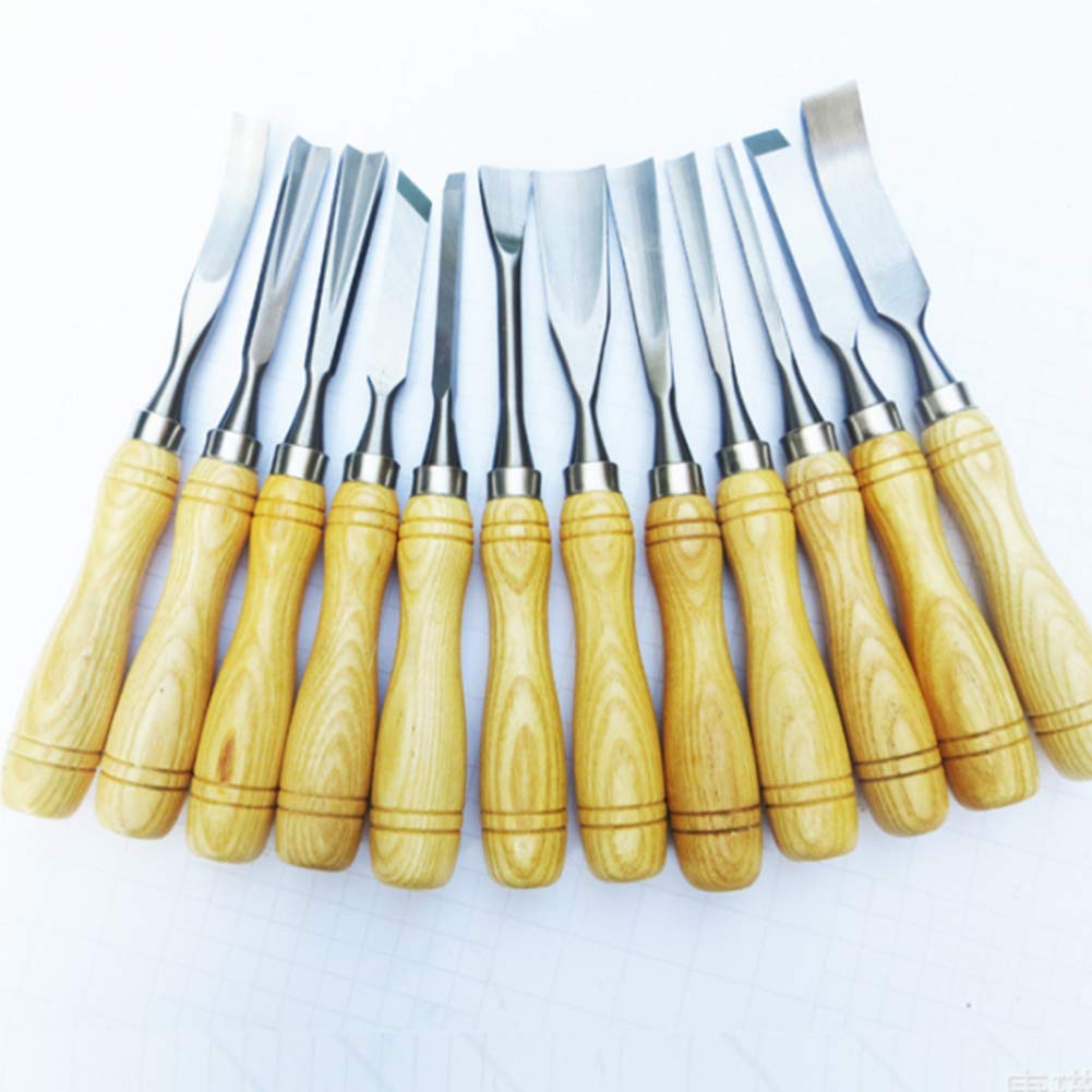 Zestaw 12 dłut do drewna, zestaw dłut do obróbki drewna z drewnianym pudełkiem do przechowywania do grawerowania na rzeźbie w drewnie DIY Wood Craft