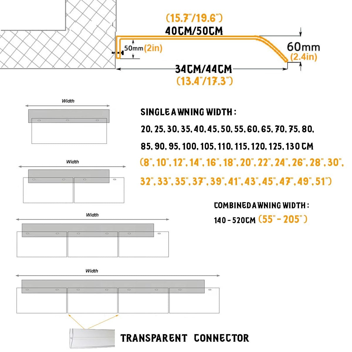 C Zadaszenie na drzwi zewnętrzne - ochrona przed promieniowaniem UV i deszczem do drzwi wejściowych, patio, rozmiary: 101-254 cm, idealny do schronienia przed owadami i słońcem (89 cm x 44 cm)