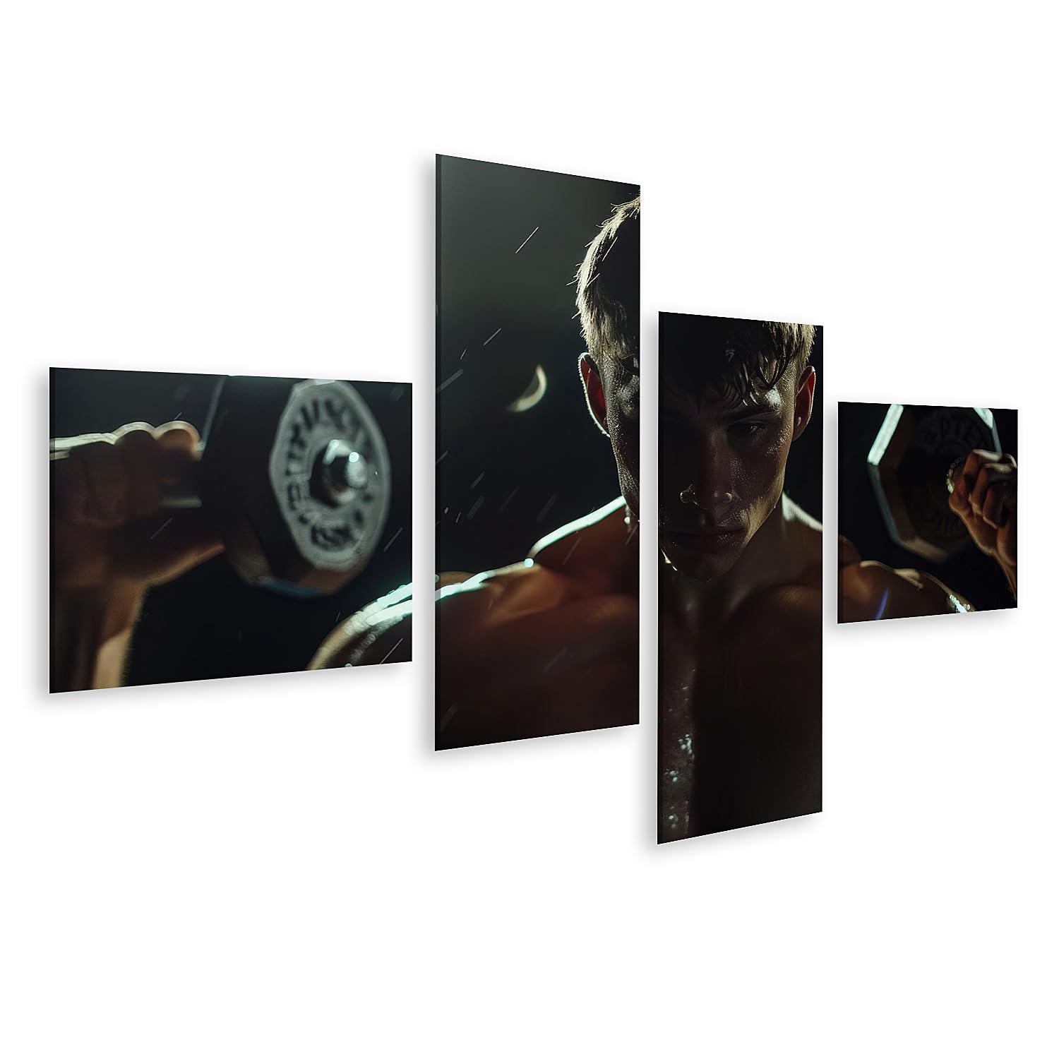 islandburner Immagine su tela ragazzo solleva manubri di notte sotto la pioggia per gli appassionati di fitness palestra palestra immagini murali poster