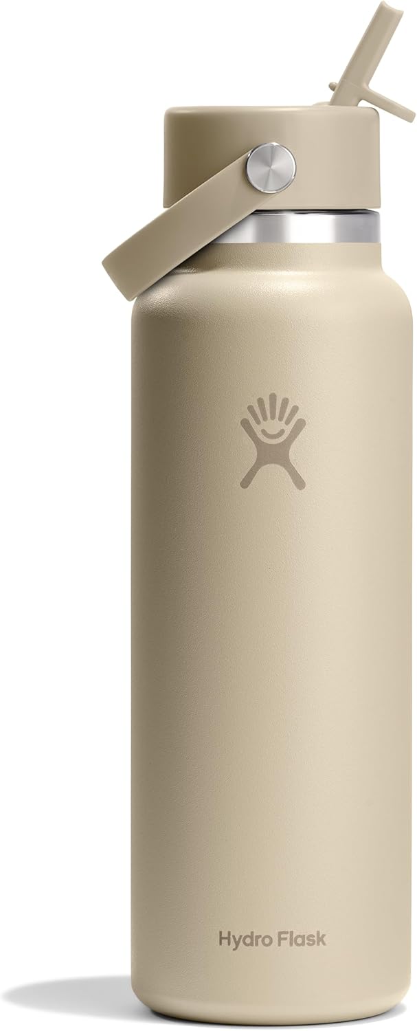 Hydro Flask Botella de agua  Acero inoxidable aislado  Tapa flexible con popote de boca ancha, antiderrames, a prueba de fugas y recargable en avena