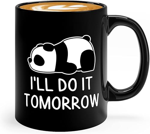 Flairy Land Animal Lover - Taza de café de 11 onzas, color negro, I'll Do It Tomorrow, divertido animal panda amante del zoológico comiendo lindo