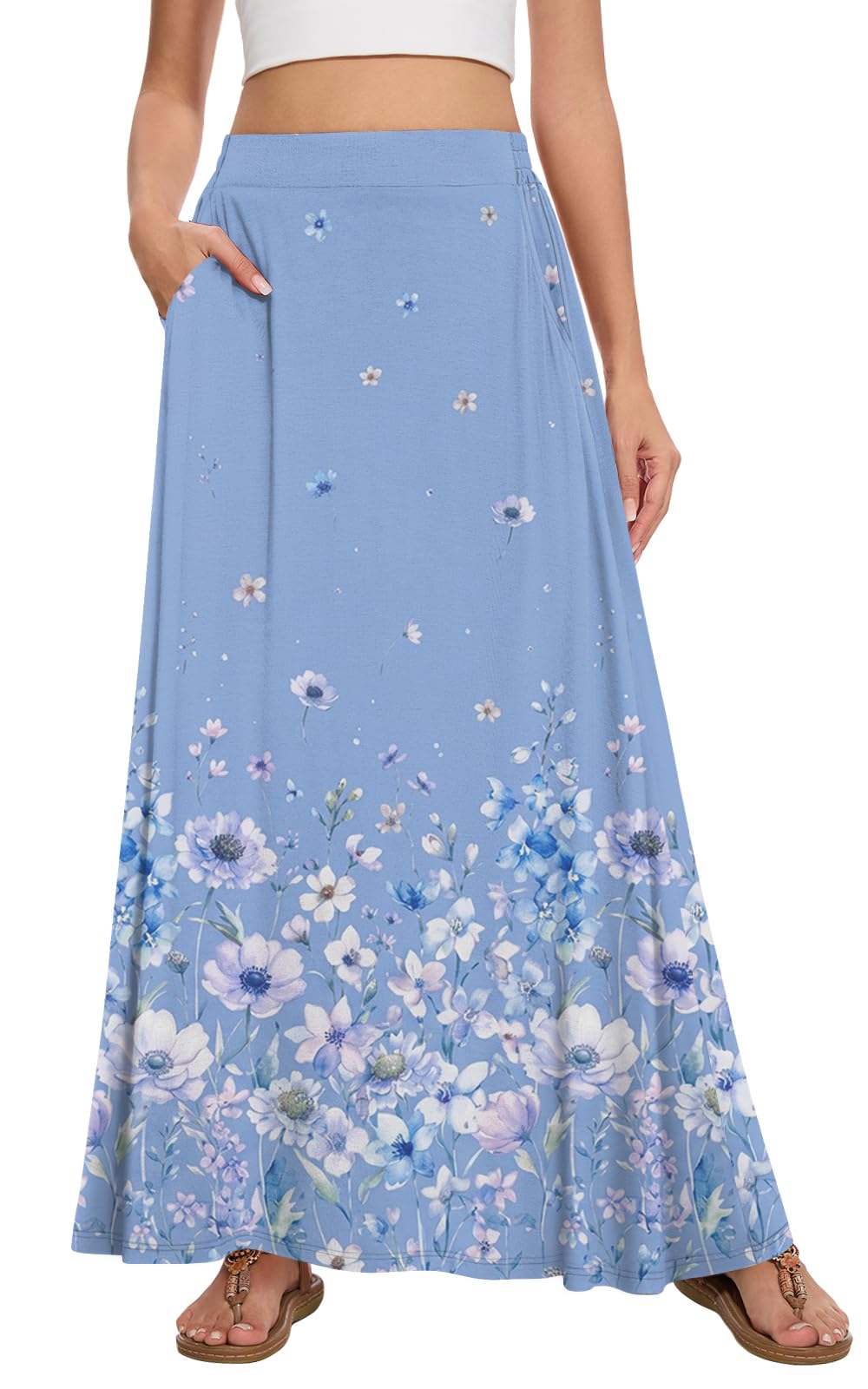 Womens Maxi Skirt Long Flowy Summer A-Line High Waist Skirts