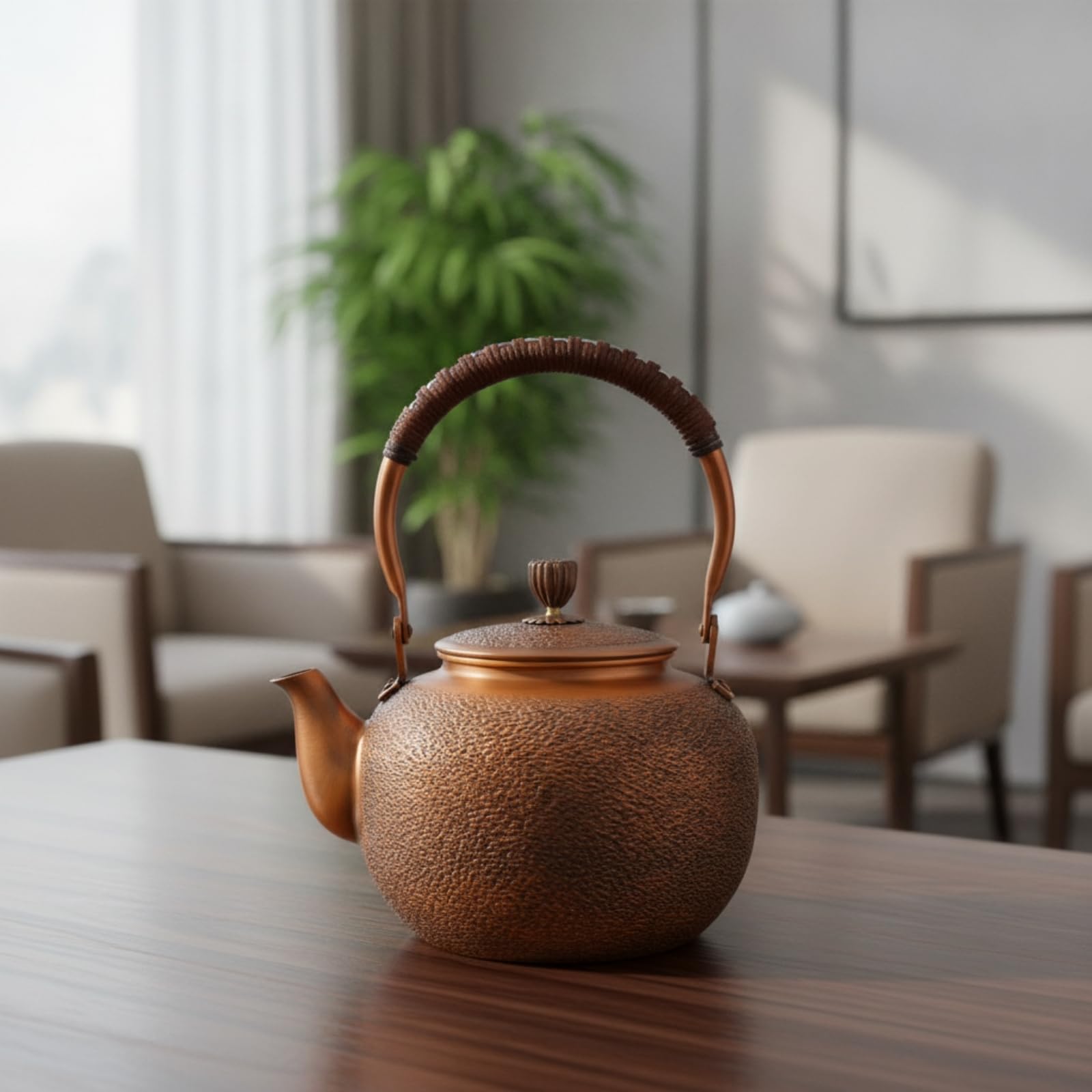Tetera Cobre Compacta Tetera con Tapa Ergonómico Vajilla para Aficionados Al Té, 1300, Grabado Vertical