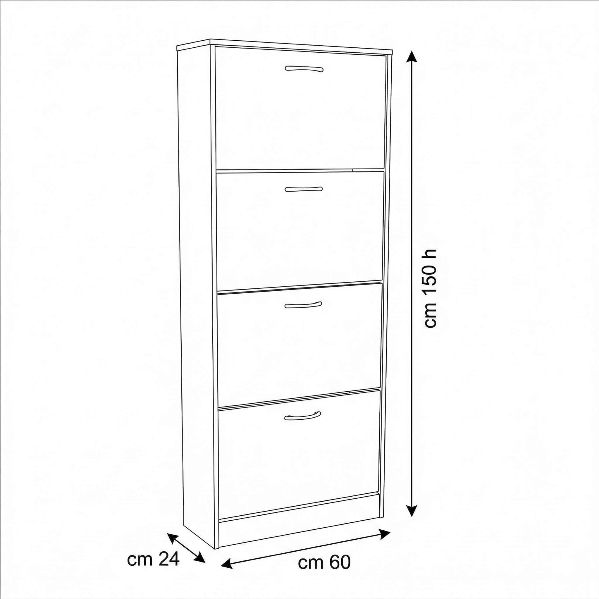 Scarpiera 4 Ante a Ribalta Modello LOLA, Bianco Opaco, 60x24x150 cm, Salvaspazio per Ingresso