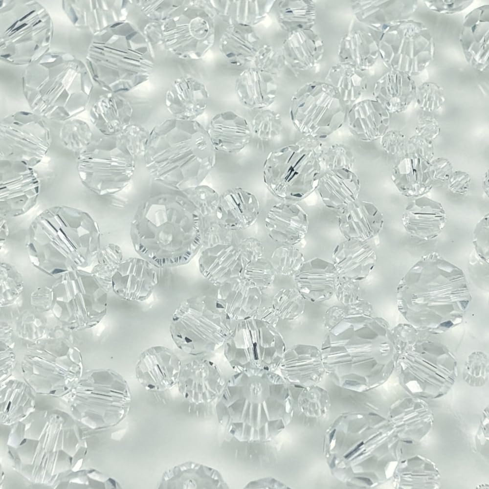 480 perline rotonde sfaccettate in vetro cristallo, 3 mm, 4 mm, 6 mm, 8 mm, 10 mm, perline distanziatrici per bracciali, collane, orecchini, gioielli fai da te (trasparenti)