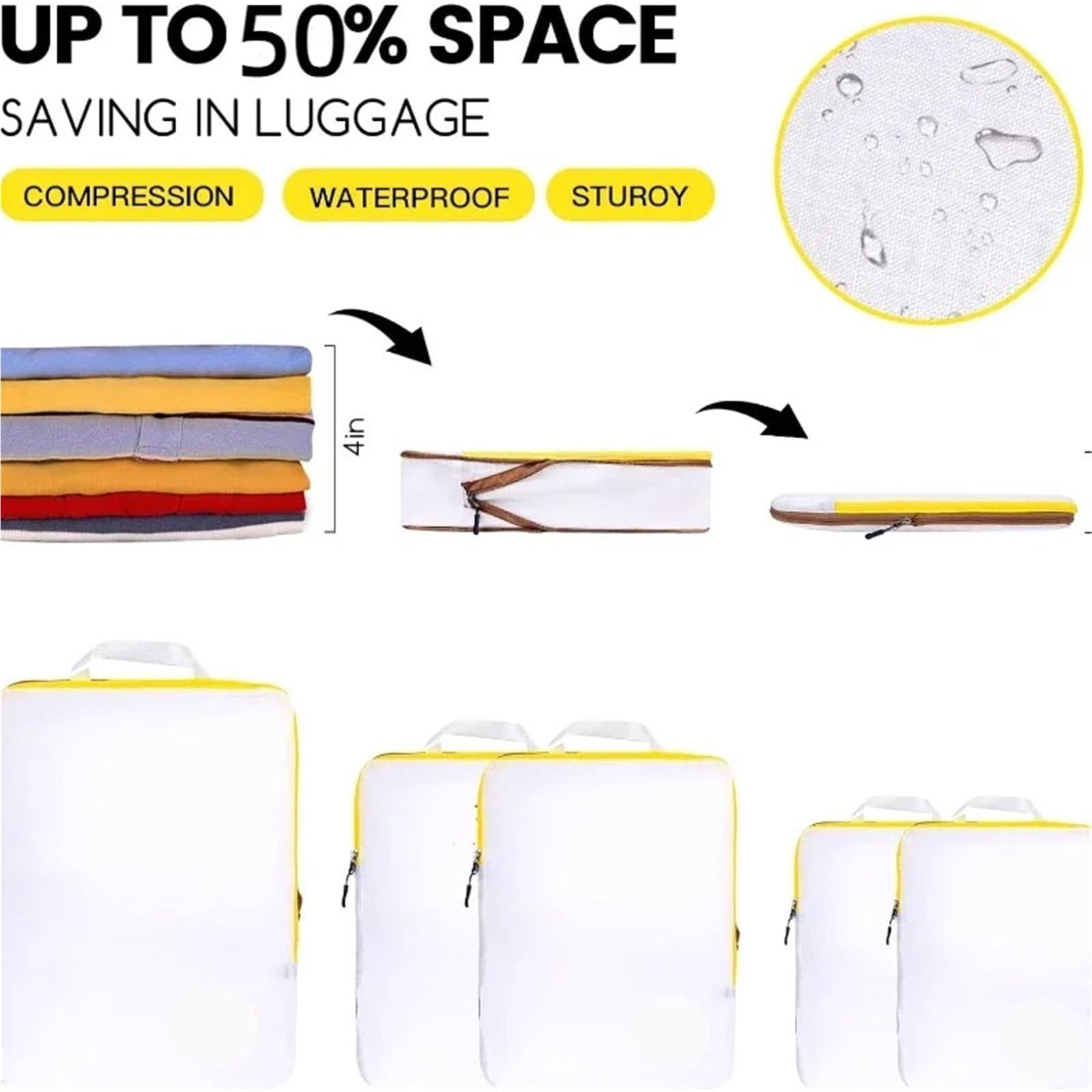 Cubi di imballaggio a compressione impermeabili for valigie, organizer for borse portatili espandibili for articoli essenziali da viaggio Organizer per valigie(BLACK 6pcs)