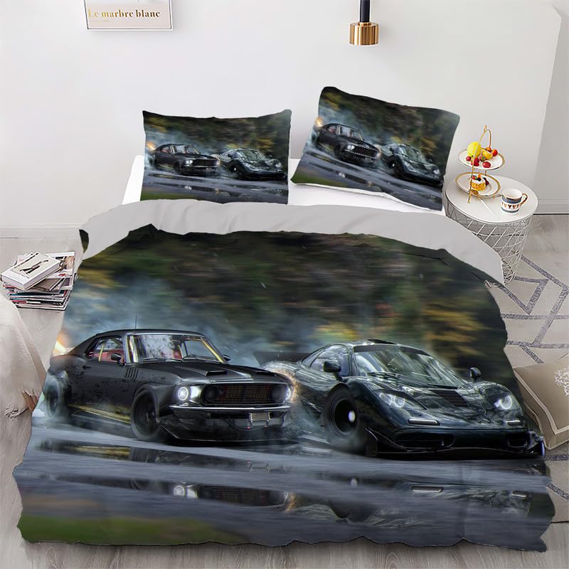 Housse de couette 240 x 260 voiture parure de lit gris foncé 2 taies d'oreiller 65x65cm microfibre