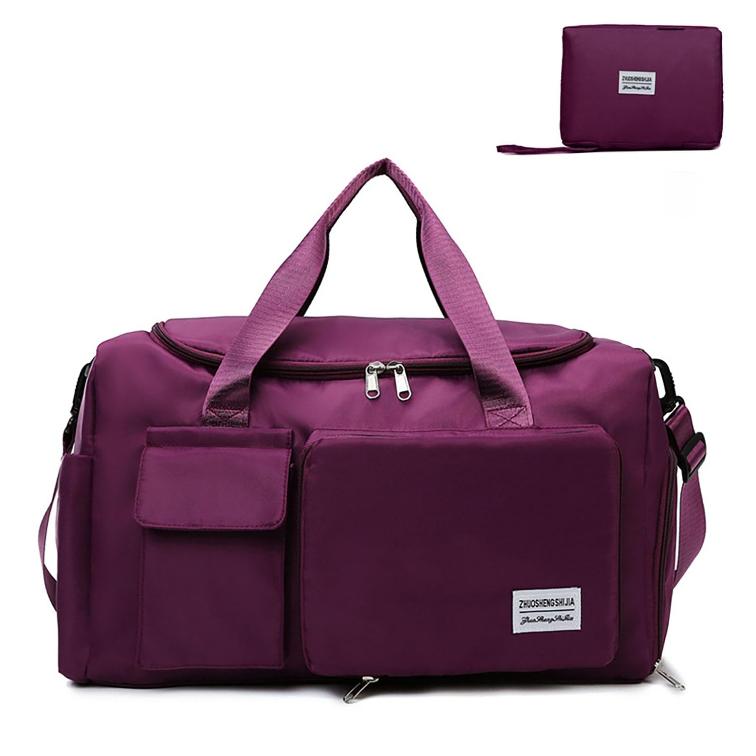 Borsone multiuso pieghevole da 20 l, per palestra, yoga, borsa da viaggio, organizer da viaggio, borsa da cabina, scomparto per asciutto e bagnato, Vino rosso, Casual moderno