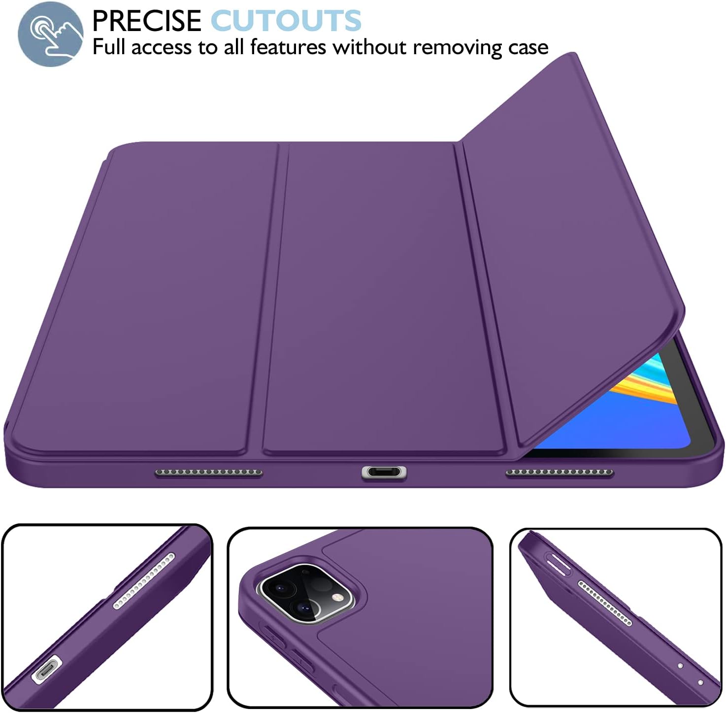 iPad Pro 12.9 Inch Case 2022/2021/2020 (6th/5th/4th Gen) with Pencil Holder [Support iPad 2nd Pencil Charging/Pair],Trifold Stand Smart Case with Soft TPU Back,Auto Wake/Sleep(Dark Purple) image 5