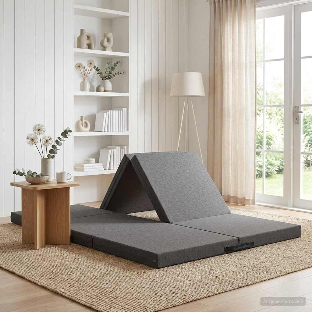 Sofa rozkładana 140x67x15 cm jasnoszary poliester