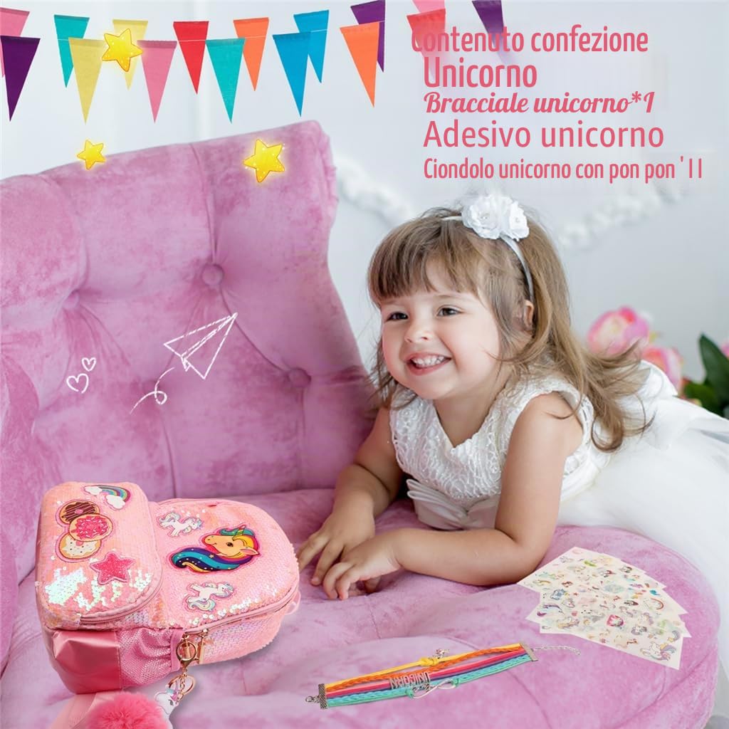 Zainetto Asilo Bambino Unicorno Paillette, Zaino Asilo Bimba Moda, Zaino Scuola Elementare Leggera, Zainetti Ragazze Perfetto, Zaini Bambina Prescolastico Regulable, Regalo per Back to School Natale