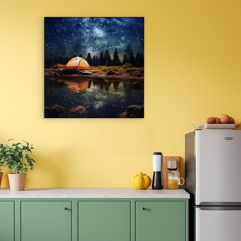 Canvas for Living room. Enchanted Evening: Camping Under a Canopy of Stars, 27 x 18 inch Canvas Wall Art - Nature'S Tranquility - Modern Home Decor - 69x46 cm (27x18 inch)