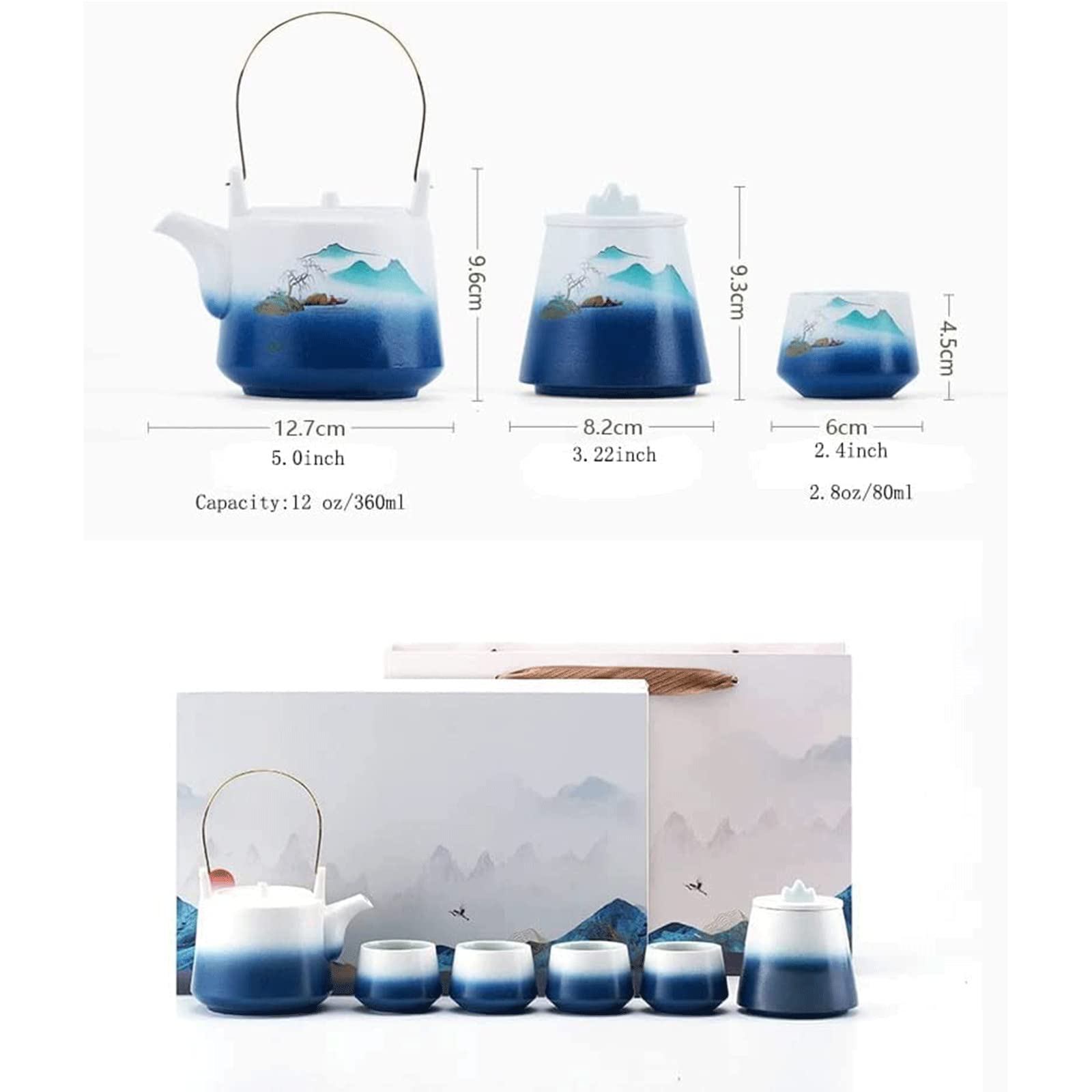Nuevo Juego de té Gongfu Simple, 4 Tazas de Boca Ancha, Juego de Tazas de té con asa de cerámica Negra China, el Regalo Impresionante Amantes del té Taza de Té