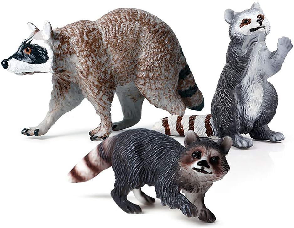 Fantarea Realistic 3 PCS Procyon Lotor Wild Life Animal Model Raccoon Figure Figurine Desktop Decoration Party Supplies Cake Toppers Collection Playset Toys for 5 6 7 8 Years Boys Kid Toddlers