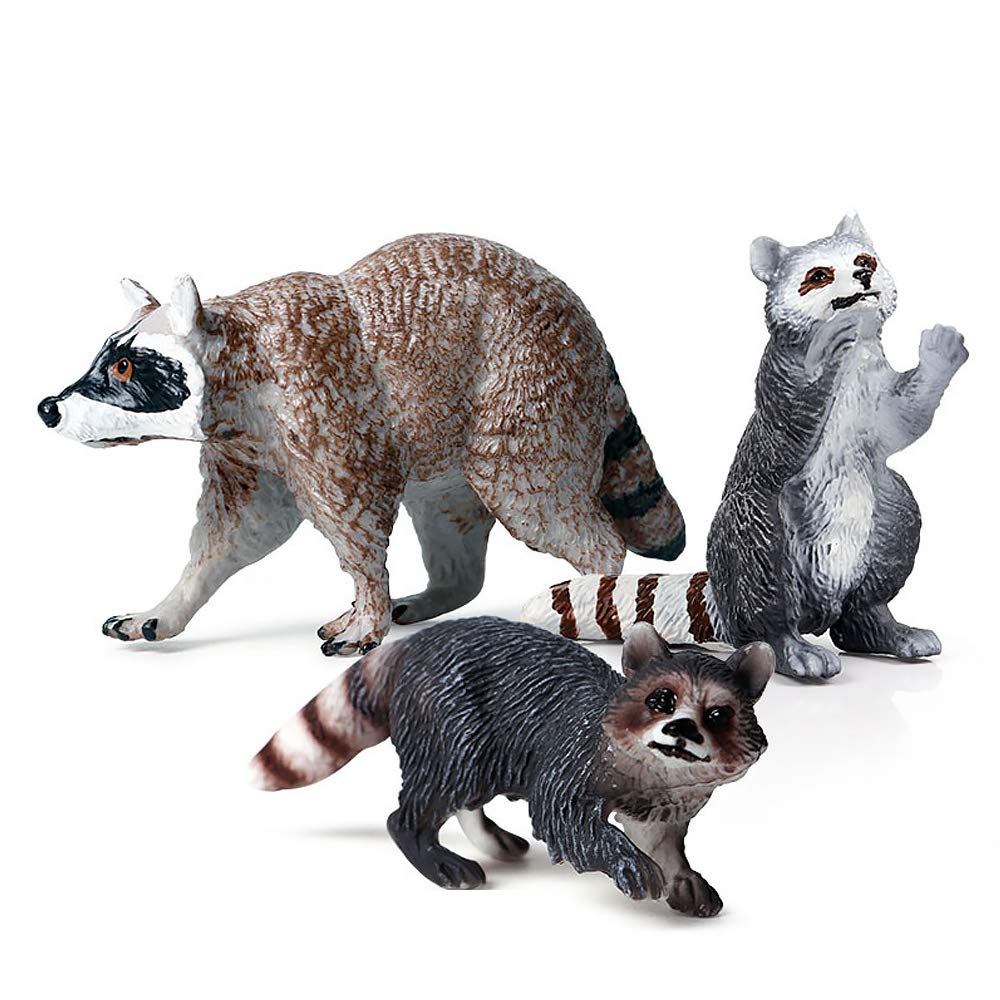 Fantarea Realistic 3 PCS Procyon Lotor Wild Life Animal Model Raccoon Figure Figurine Desktop Decoration Party Supplies Cake Toppers Collection Playset Toys for 5 6 7 8 Years Boys Kid Toddlers