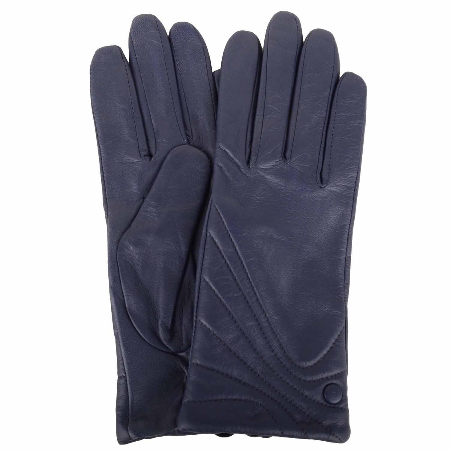 Snugrugs Women's Navy Smooth Genuine Leather Glove With Stitch, Button Detail, Large