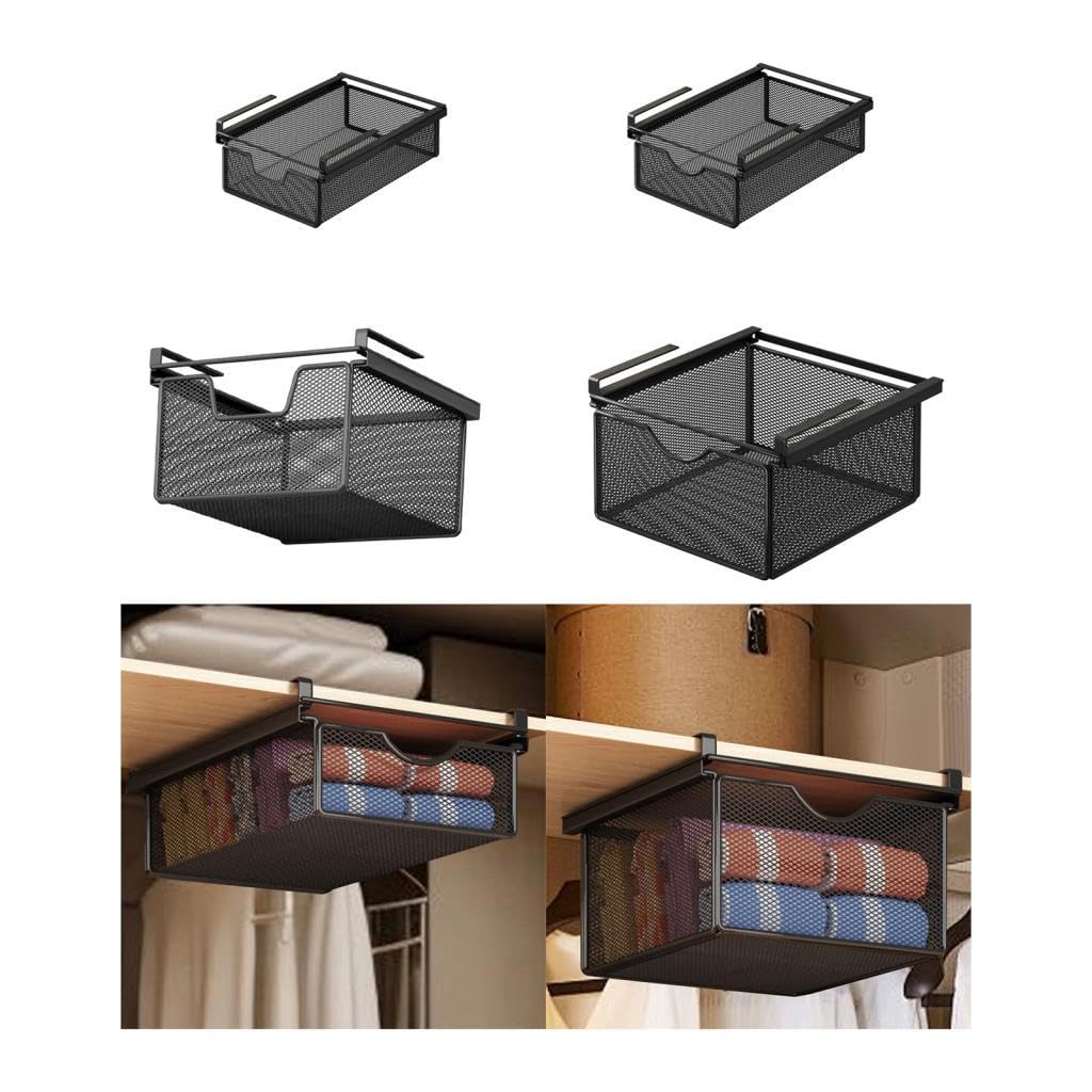Generic Cassetto Estraibile Sospeso, Ripiano in Filo Metallico, Cestino Organizer, Contenitore Versatile E Pratico Da Appendere Sotto Il Mobile, Cassetto, Xs