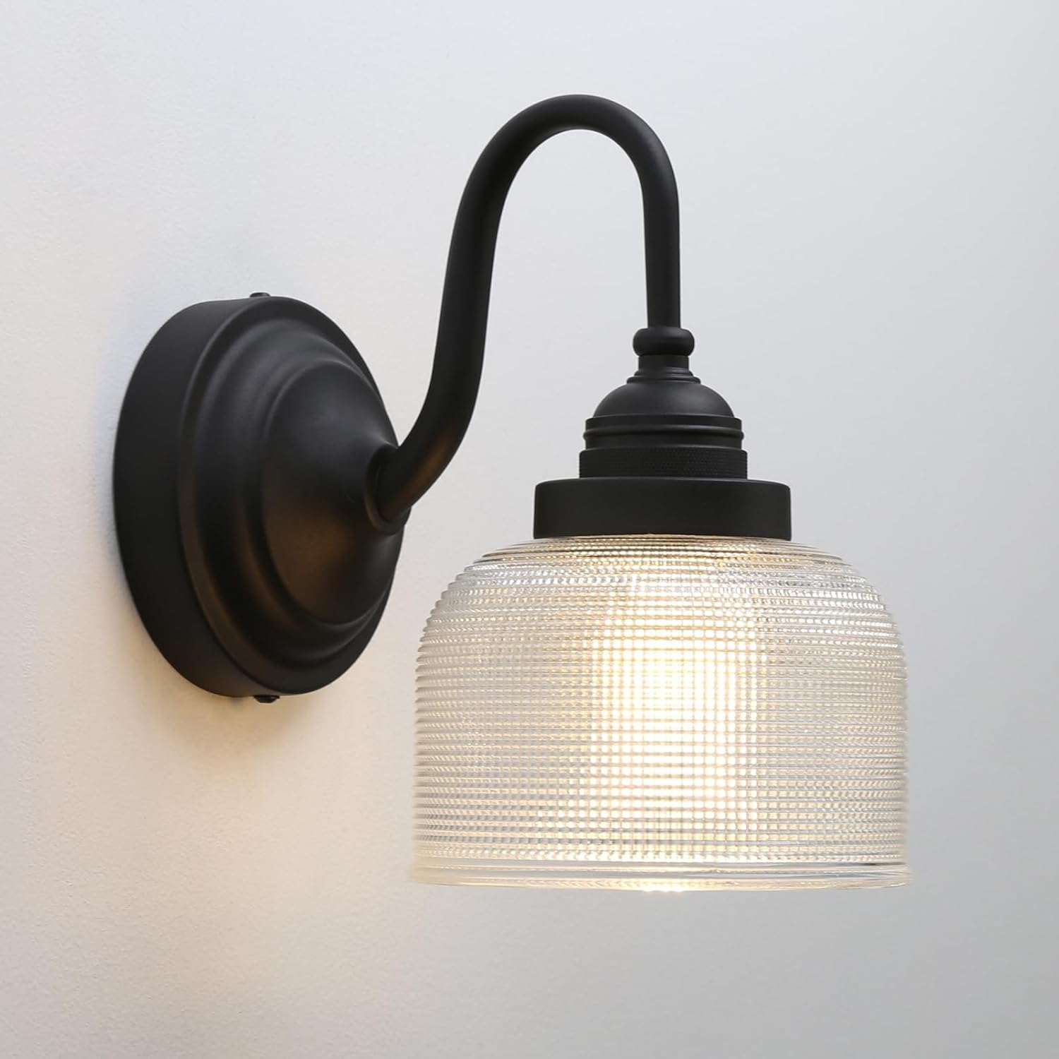 Yosoan Brass Gold Vintage Wall Sconce with Striped Bowl Shade, 1-Light Indoor Modern Retro Vanity Industrial Wall Mounted Hardwired for Living Room Bedroom Fireplace Hallway(Antique)