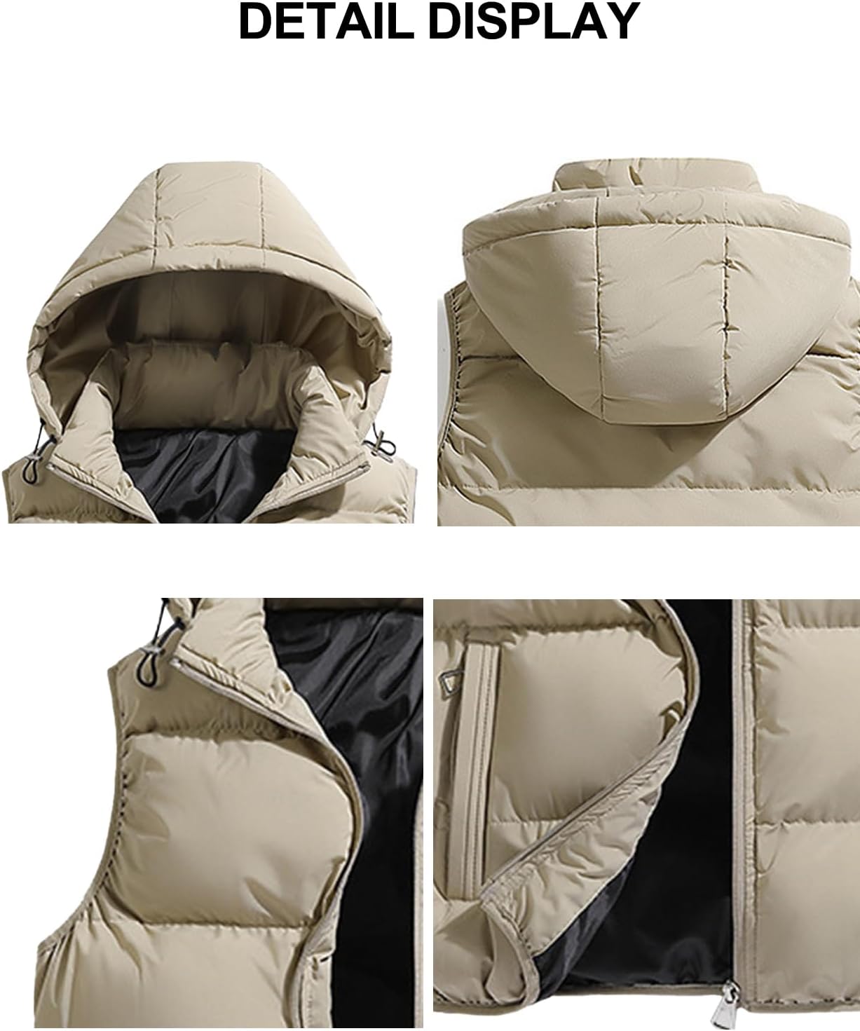 hathne Men's Winter Puffer Vest Sleeveless Warm Zipper Lightweight Jacket Vest with Removable Hood - Image 3