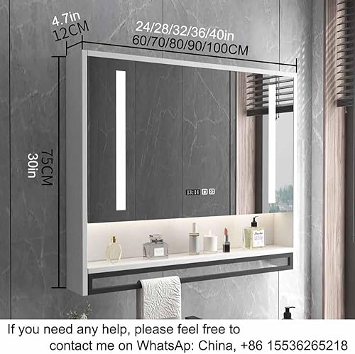 Miniatura 2 de Armario moderno de pared de baño de 40 x 30 pulgadas, gabinete inteligente con espejo de tocador con antivaho, botiquín iluminado por LED con