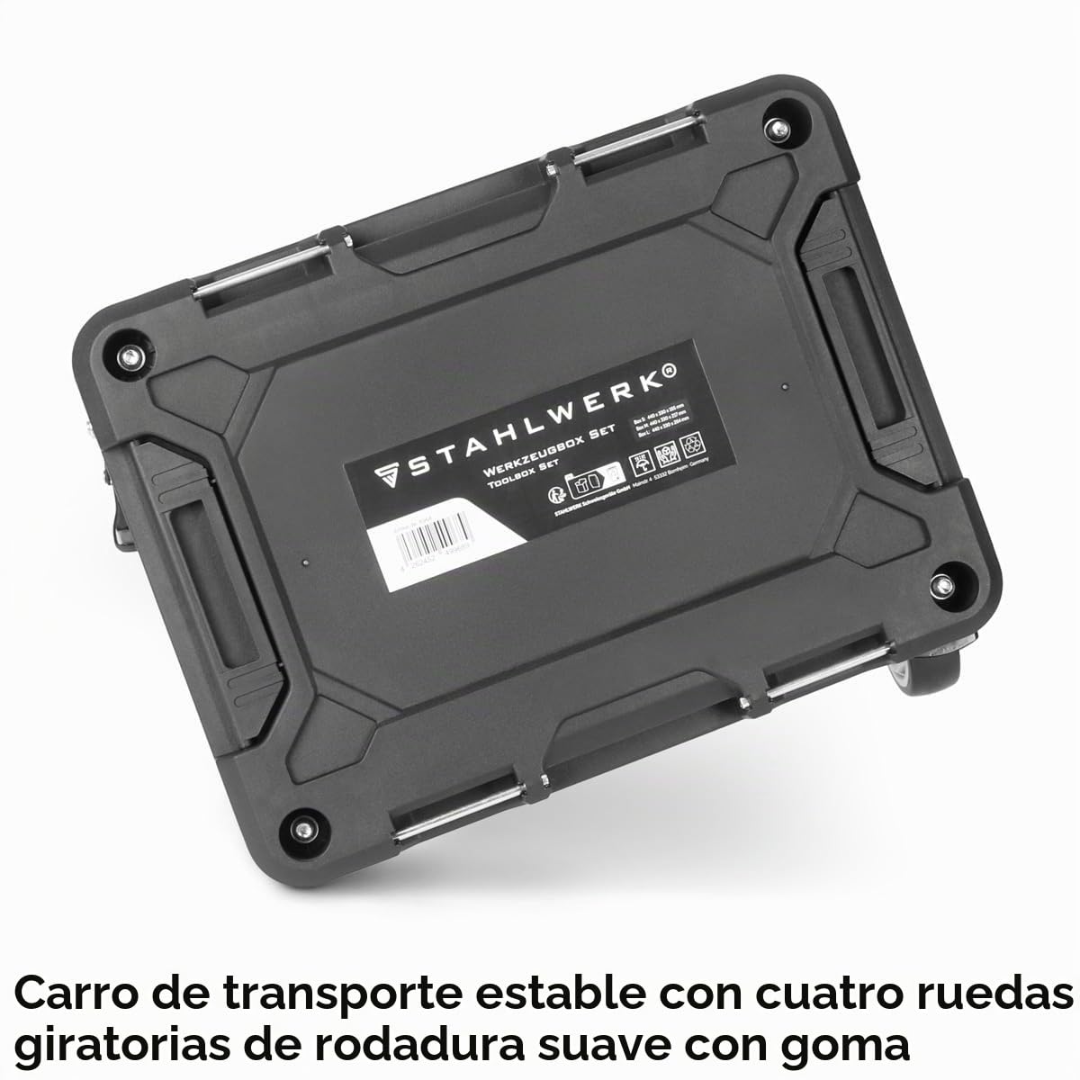 STAHLWERK Carro de herramientas con tres cajas: maletín de herramientas portátil con tabla de ruedas, cierres de metal y gran espacio de almacenamiento, sistema de almacenamiento flexible para taller