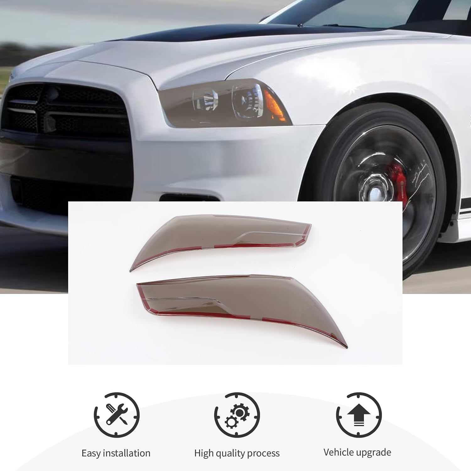CheroCar Smoked Black Front Headlight Cover Exterior Light Trim Decoration Compatible with 2011-2014 Dodge Charger Exterior Accessories