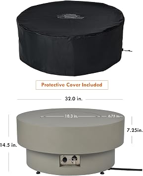 32-inch Outdoor Propane Fire Pit with 20 lb Tank Cover, 50,000 BTU Propane Fire Pits for Outside Patio w/Round Burner Lid, Glass Rocks, Pre-Attached 10ft External Hose