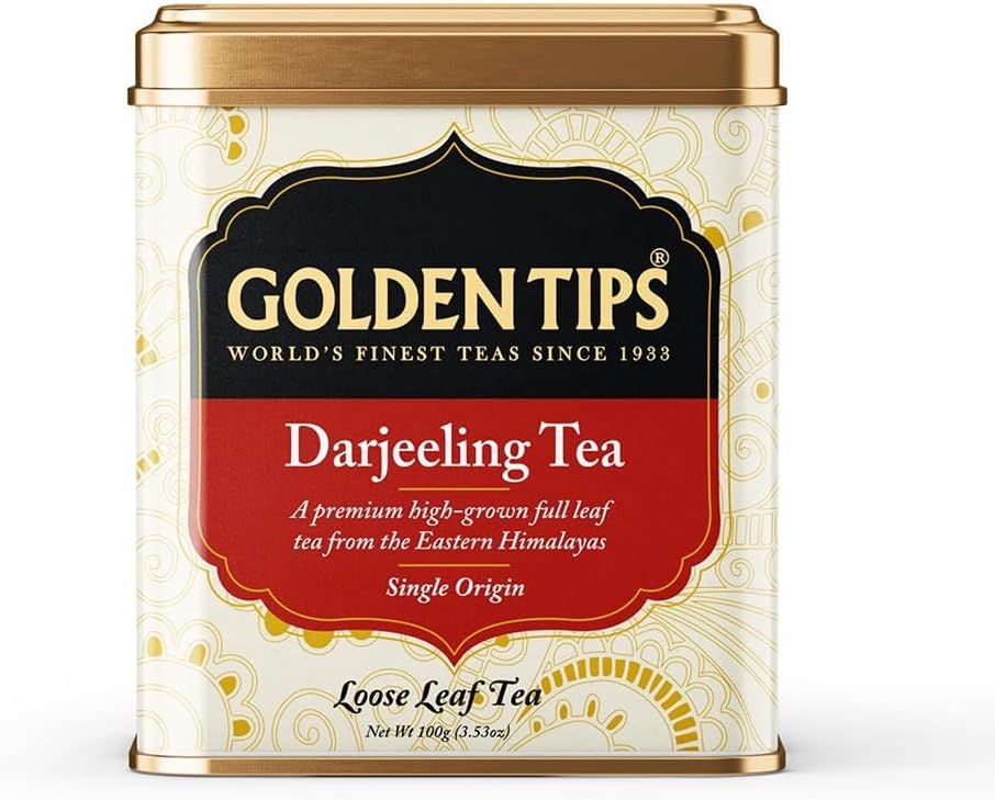 Golden Tips Darjeeling Black Tea, Premium Loose-Leaf Tea, Rich Aroma & Delicate Flavor, (100 Gram, 50 cups)