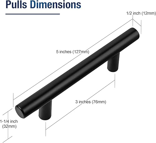 Miniatura 3 de JOY DECOR Paquete de 30 tiradores de gabinete de cocina de 5 pulgadas con centro de agujero de 3 pulgadas, accesorios de gabinete negro mate,