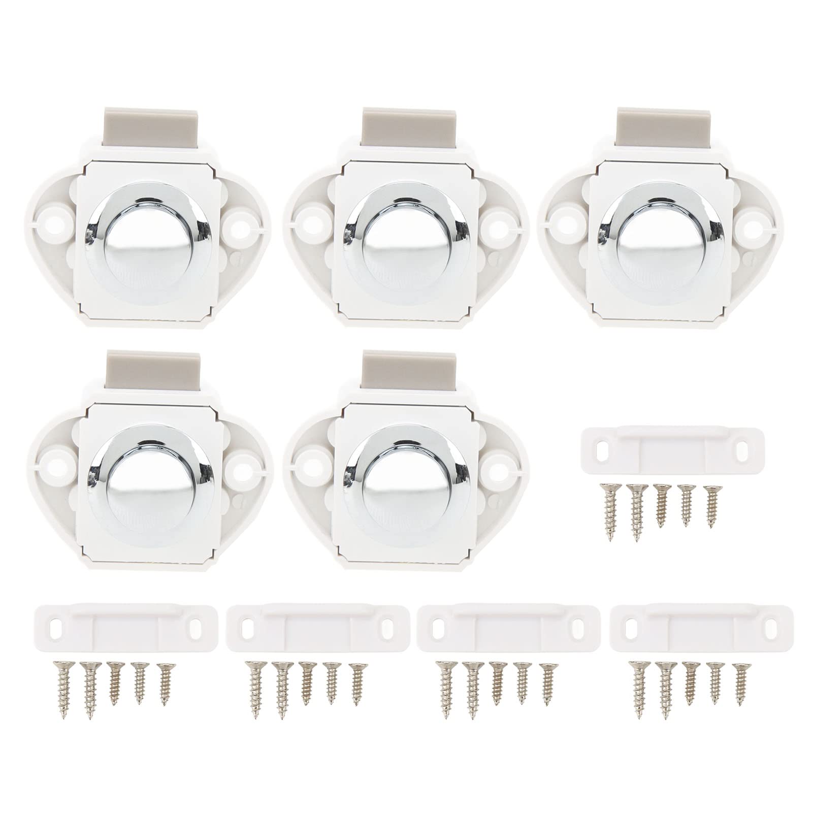 Chiusura a Pulsante, 5 Pezzi in Lega di Zinco Serrature per Armadi Senza Chiave Chiusure per Porte di Armadi per Hardware per Mobili con Spessore Porta 14-16 mm