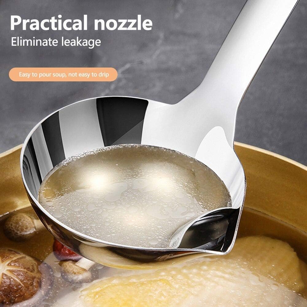 NILKANTH® - Stainless Steel Oil Soup Separator Spoon, Oil Filter Spoon, Cooking Spoon Oil-Separated Spoon with Long Handle, Grease Filter Spoon for Home Kitchen Hot Pot Fat Skimmer (Pcs 2) Silver 2