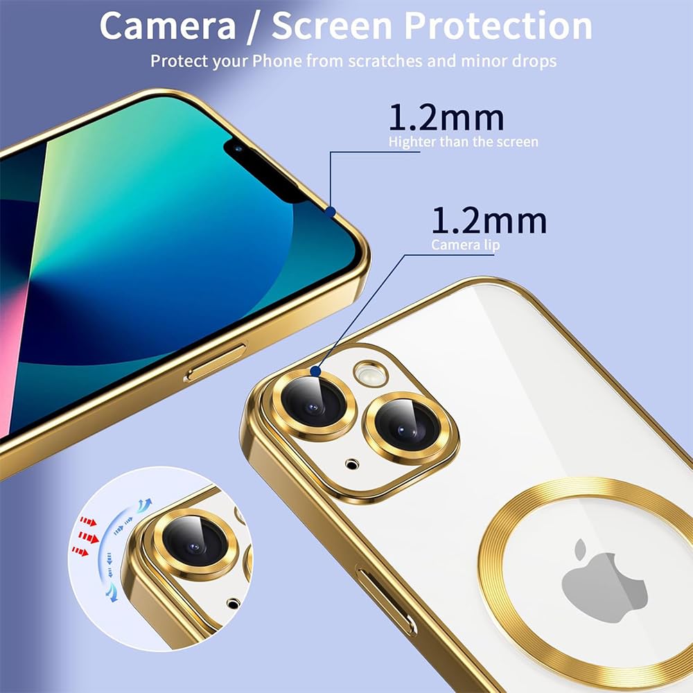CaseLover Etui magnetyczne do iPhone 15, kompatybilne z MagSafe, przezroczyste, silikonowe, ze zdejmowanym sznurkiem, do zawieszenia, odporne na uderzenia, różowe złoto