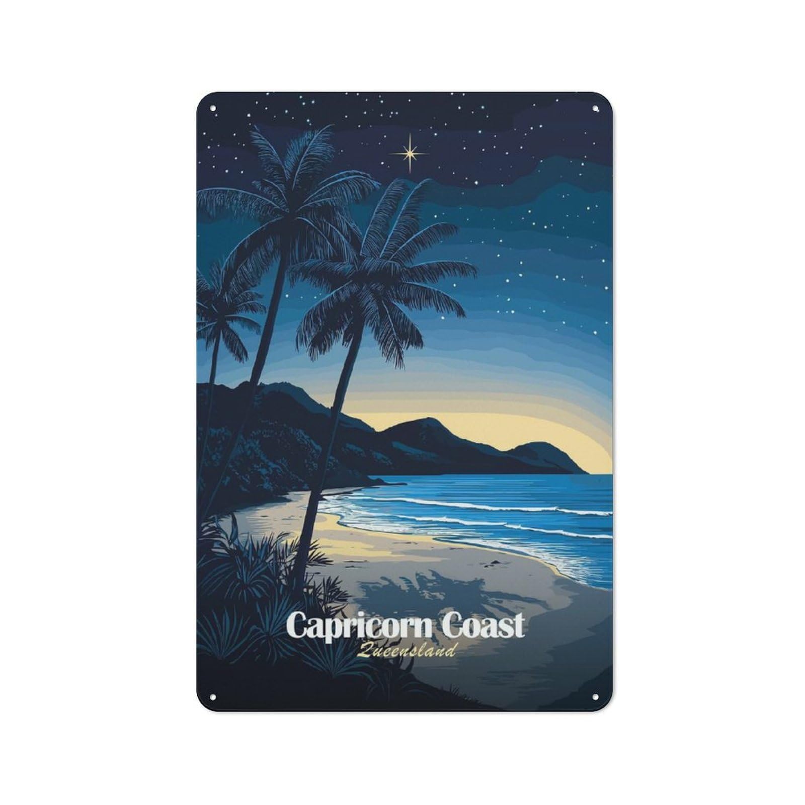 Junmoney Style-8 Friendly Cafe Metal Sign 30X20cm Featuring Capricorn Coast Night, Cafe Wall Decor For Tea Room, Shop Wall Or Breakfast Area